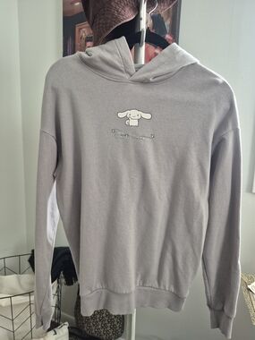 Gray Hooded Woman's Sweater with Character Graphic